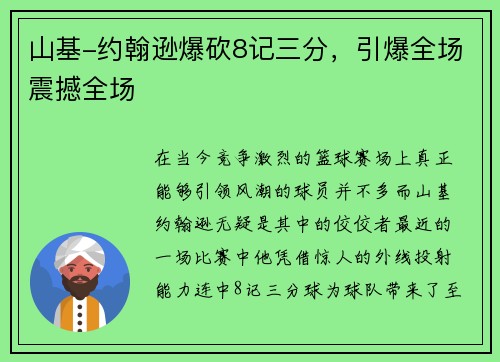 山基-约翰逊爆砍8记三分，引爆全场震撼全场