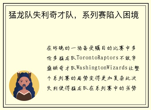 猛龙队失利奇才队，系列赛陷入困境