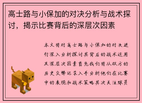 高士路与小保加的对决分析与战术探讨，揭示比赛背后的深层次因素