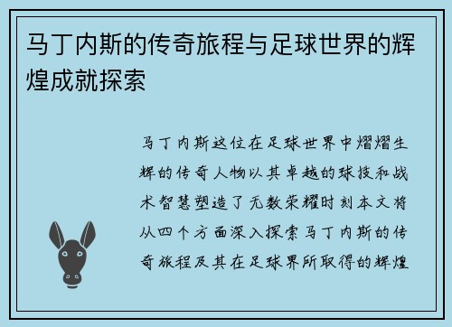 马丁内斯的传奇旅程与足球世界的辉煌成就探索