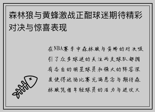 森林狼与黄蜂激战正酣球迷期待精彩对决与惊喜表现